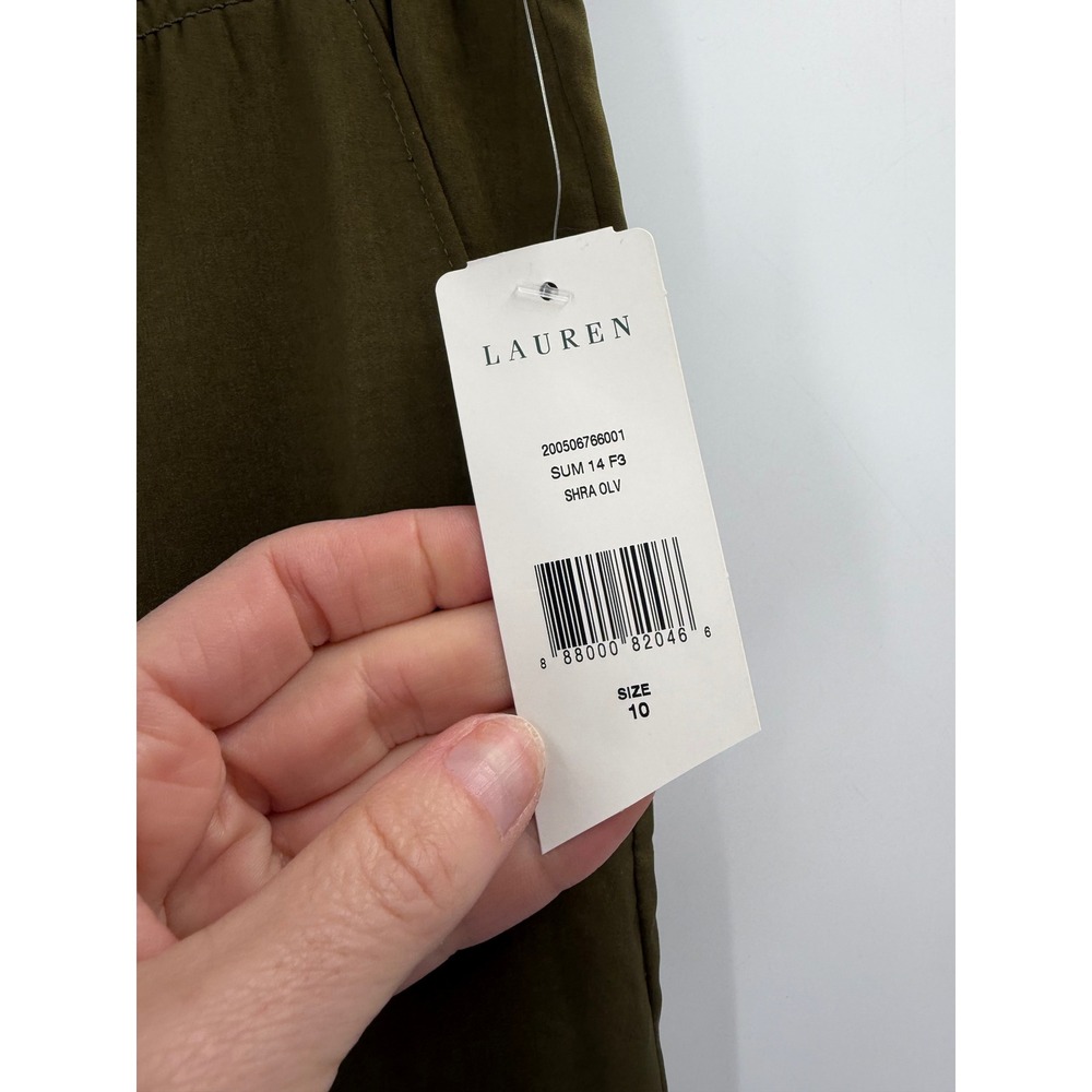NWT Ralph Lauren Wide Leg Pants Women 10 Olive Green Cropped Boho Earthy Chic - Picture 5 of 9